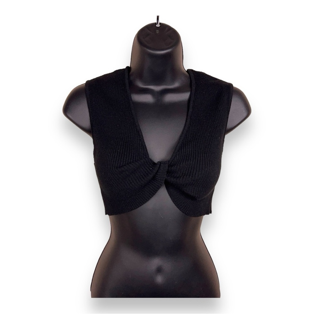 MEDIUM WILD FABLE JUNIORS BLACK KNIT TWIST KNOT CROP TOP STRETCH GOTH